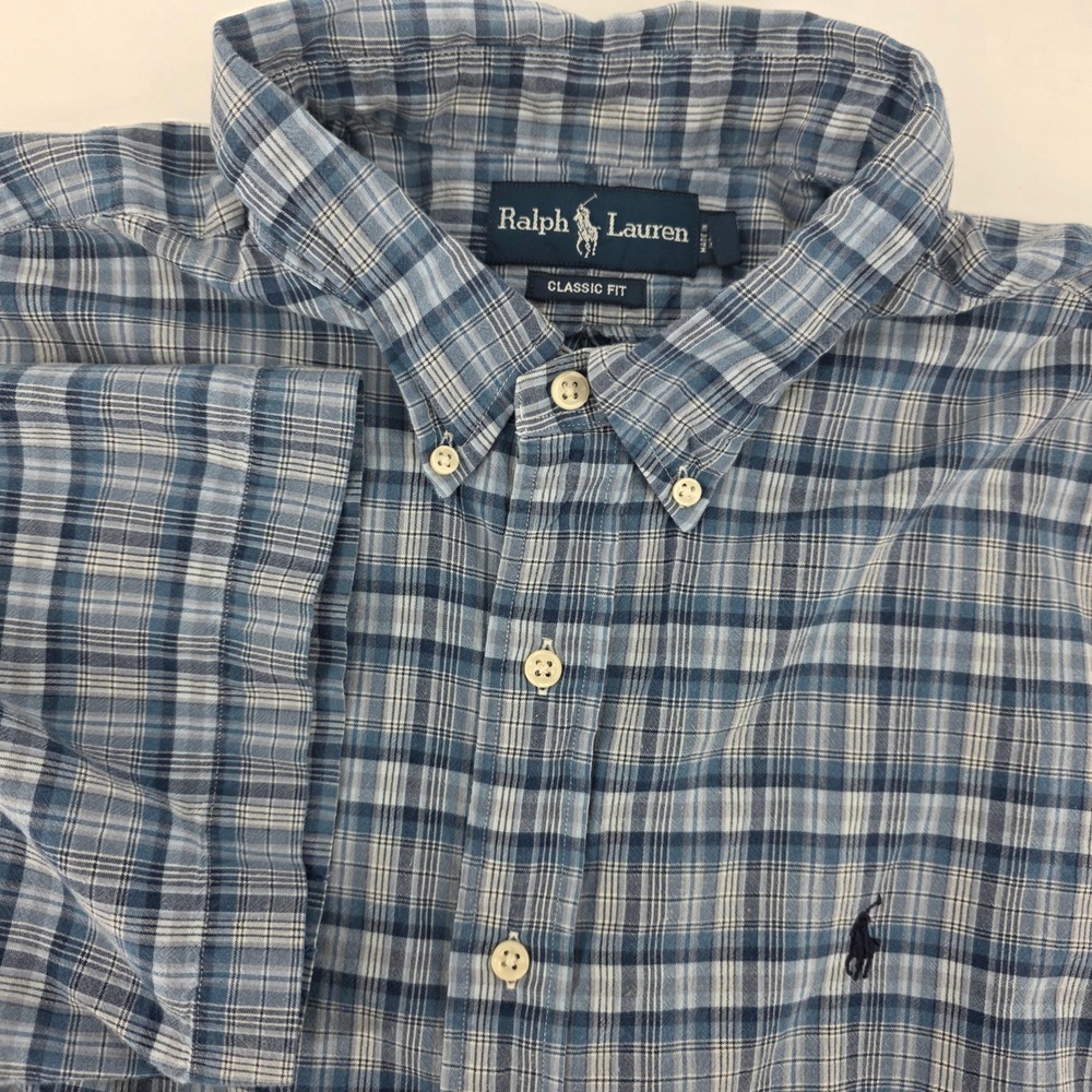 Ralph Lauren Button Down Mens XL Heritage Cotton Classic Blue Plaid Americana